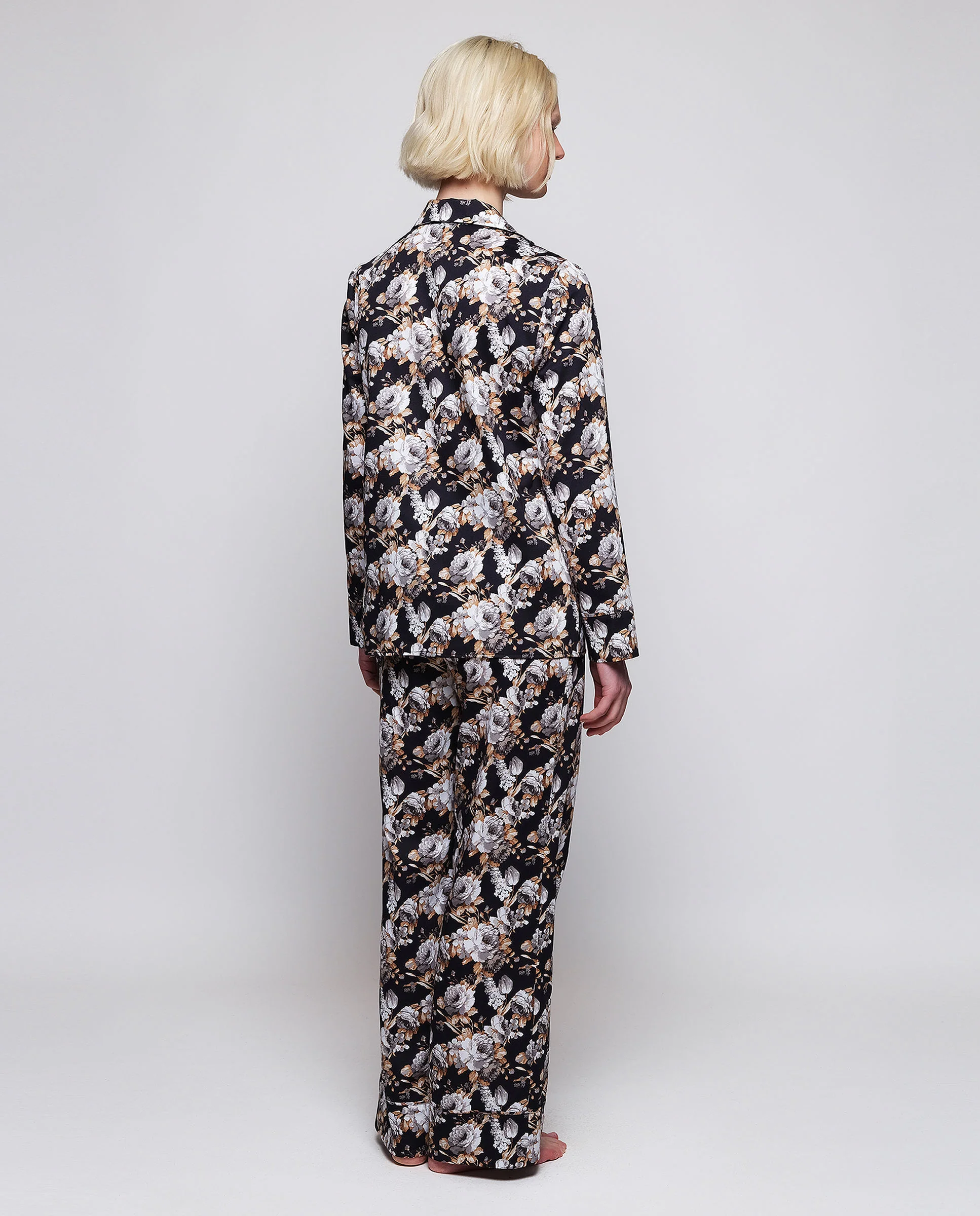 Pijama negro de algodón estampado floral N - Imagen 2